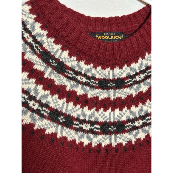Woolrich Fair Isle 100% Wool Crew Neck Sweater XL Cabincore Winter Holiday Party - Picture 5 of 7